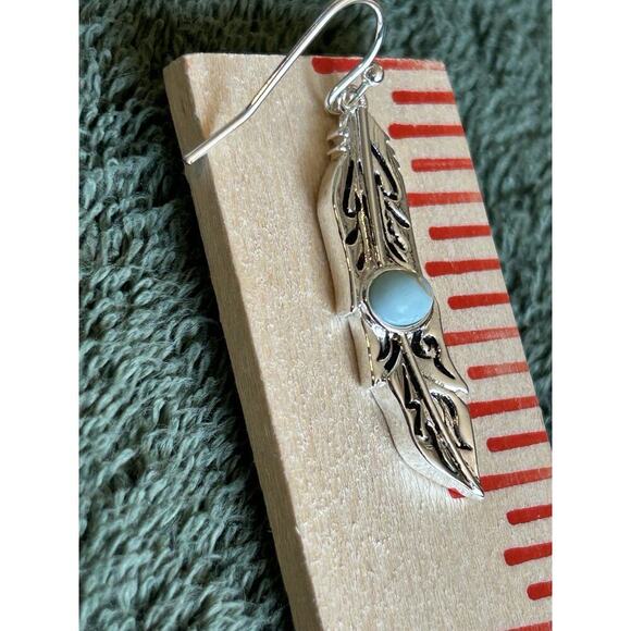 Montana Silversmiths Silver Feather Dangle Earrings With Turquoise Boho Western - Picture 6 of 6